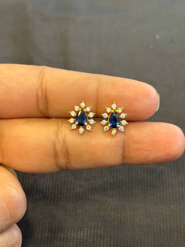 Silver blue thamarai stud with gold finish