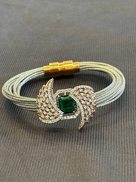 Silver green wing magnetic cuff with rosegold finish