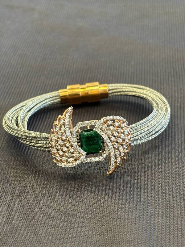 Silver green wing magnetic cuff with rosegold finish