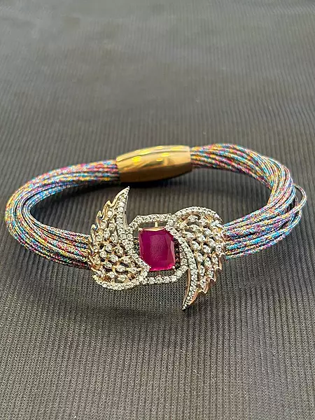 Silver multicolour fire wing with rosegold finish