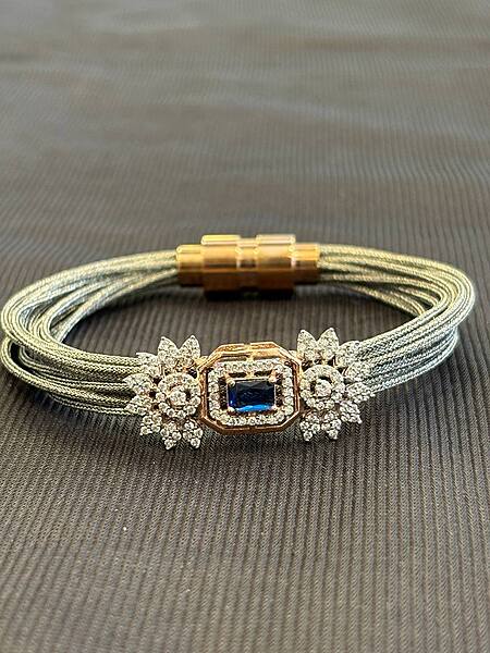 Silver bluie magnetic cuff with rosegold finish