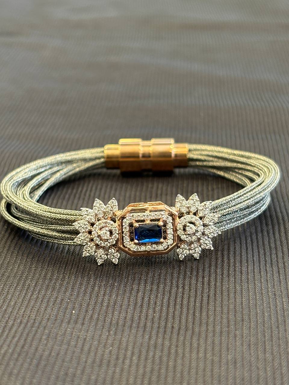 Silver bluie magnetic cuff with rosegold finish