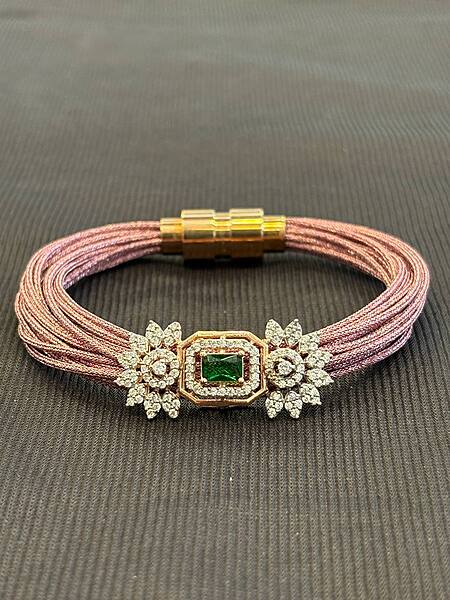 Silver greenie magnetic cuff with rosegold finish