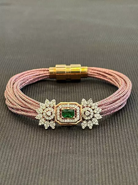 Silver greenie magnetic cuff with rosegold finish