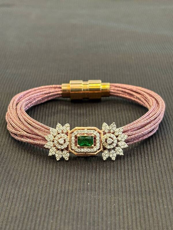 Silver greenie magnetic cuff with rosegold finish