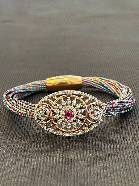 Silver chakra magnetic cuff with rosegold finish