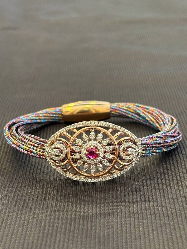 Silver chakra magnetic cuff with rosegold finish