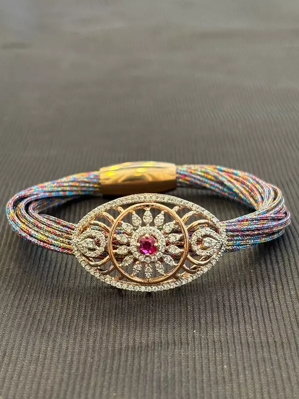 Silver chakra magnetic cuff with rosegold finish