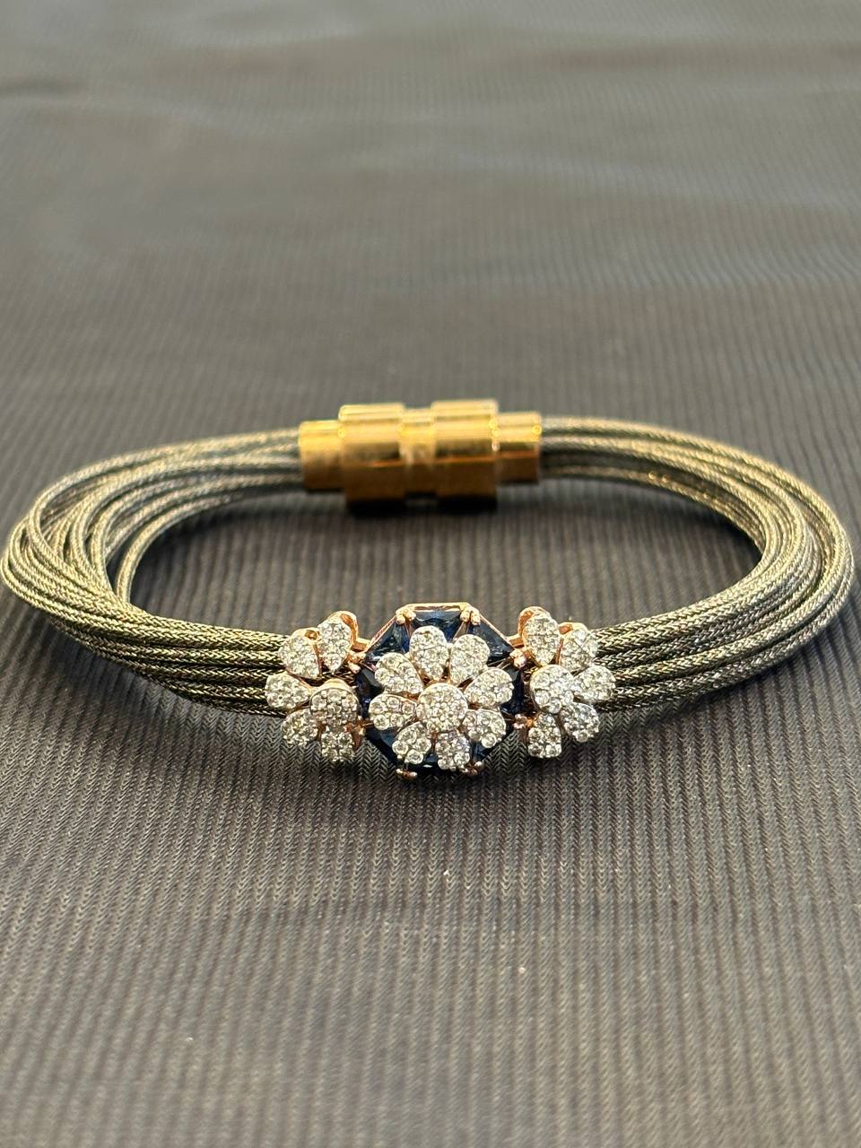 Silver aradhana1 magnetic cuff with rosegold finish