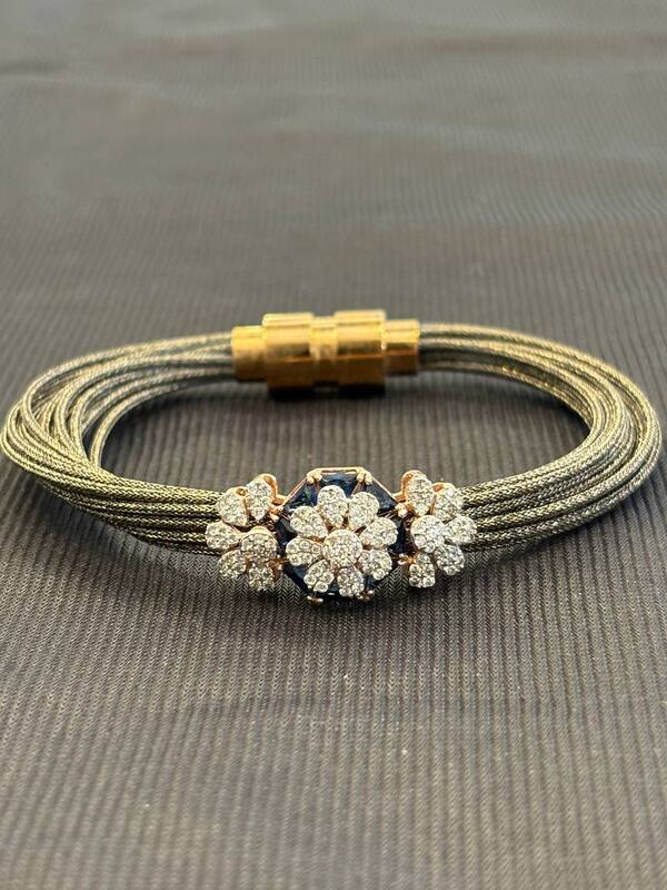 Silver aradhana1 magnetic cuff with rosegold finish