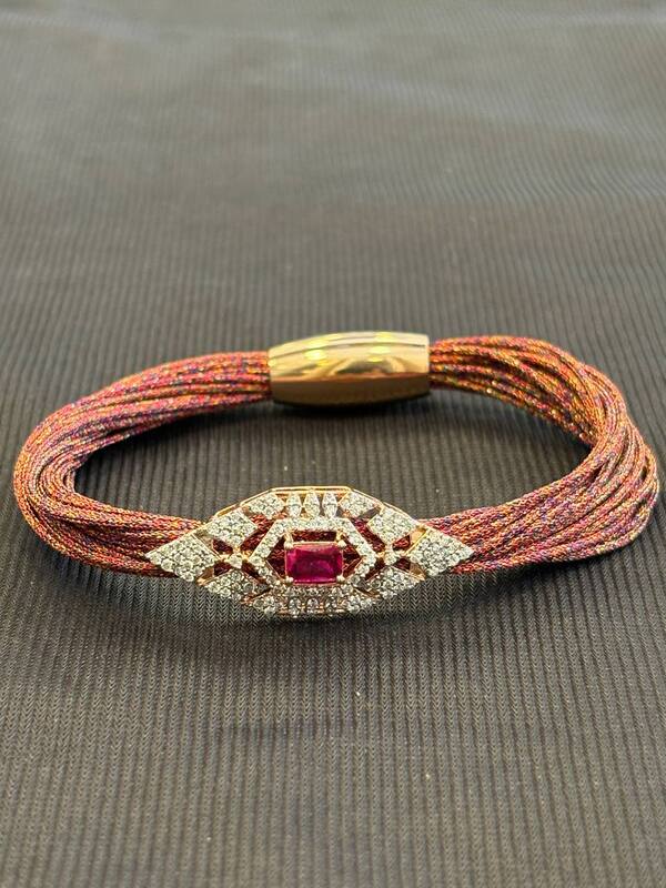 Silver dharani magnetic cuff with rosegold finish