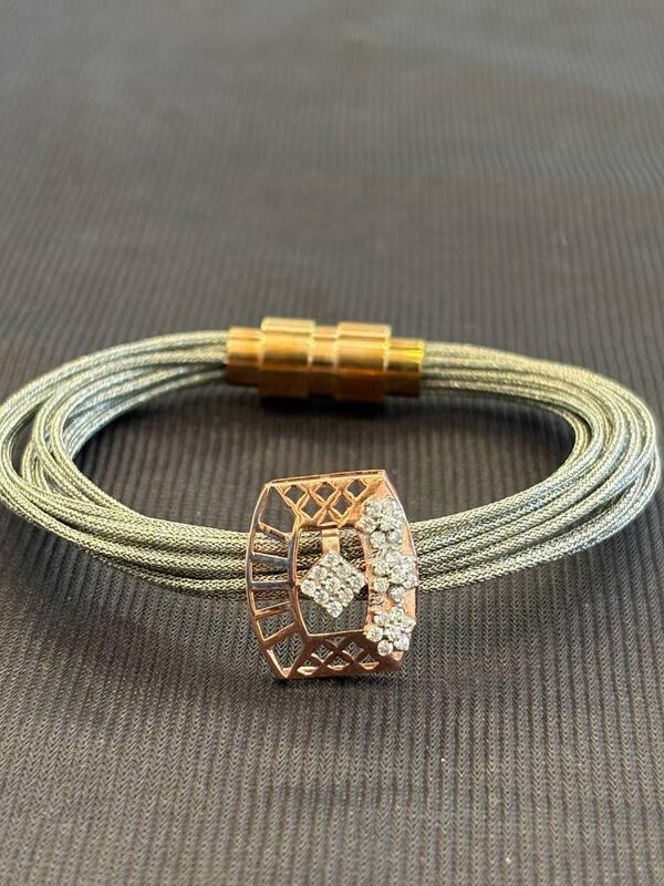 Silver sena magnetic cuff with rosegold finish