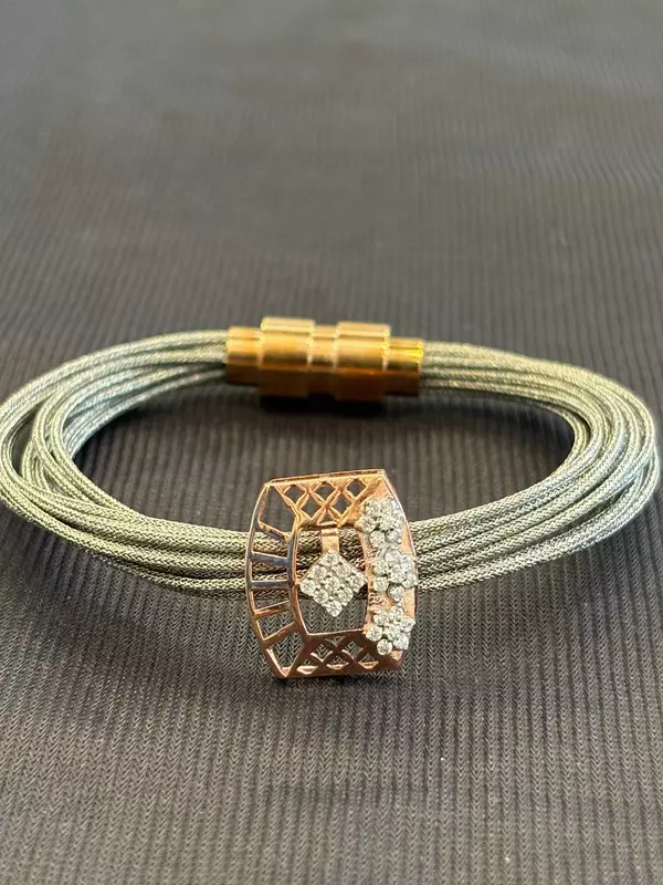 Silver sena magnetic cuff with rosegold finish