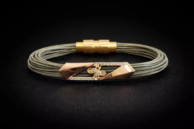 Silver aradhana magnetic cuff with rosegold finish