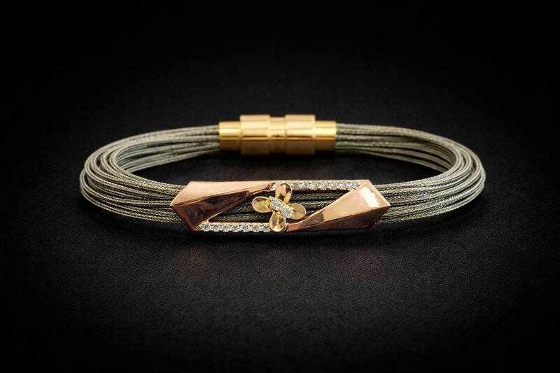 Silver aradhana magnetic cuff with rosegold finish