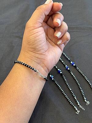 Silver evil eye bracelet with rosegold finish