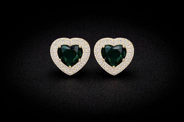 Silver green heart stud with gold finish