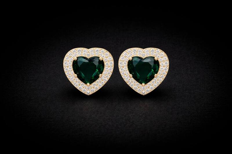 Silver green heart stud with gold finish