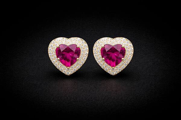 Silver ruby heart stud with gold finish