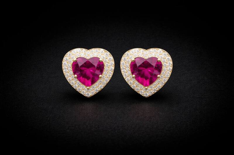 Silver ruby heart stud with gold finish