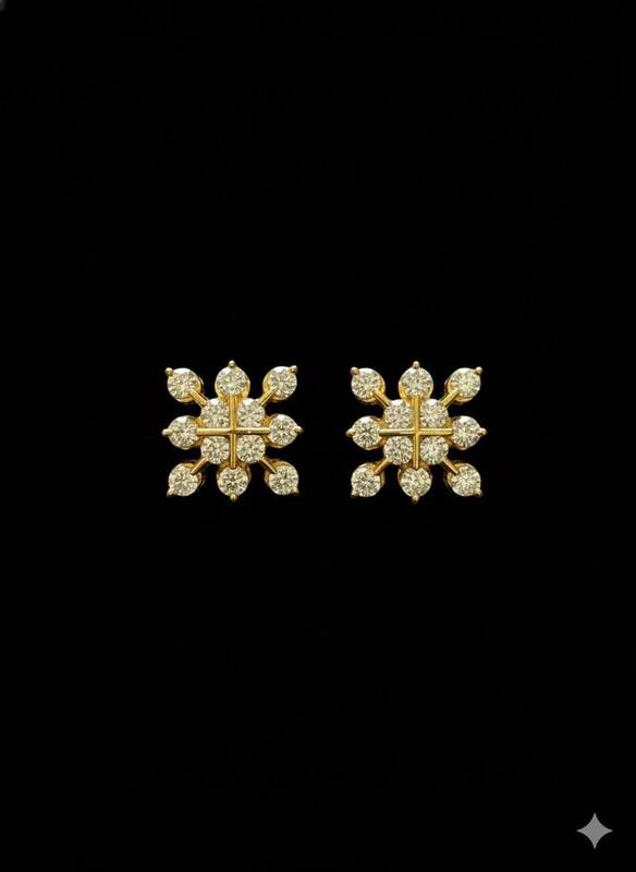 Silver twelve stone stud with gold finish