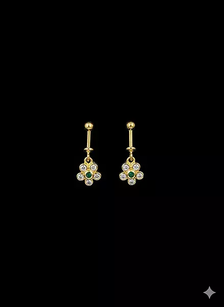 Silver green stone bugadi with gold finish