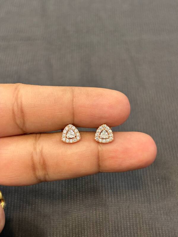 Silver double triangle stud with rosegold finish