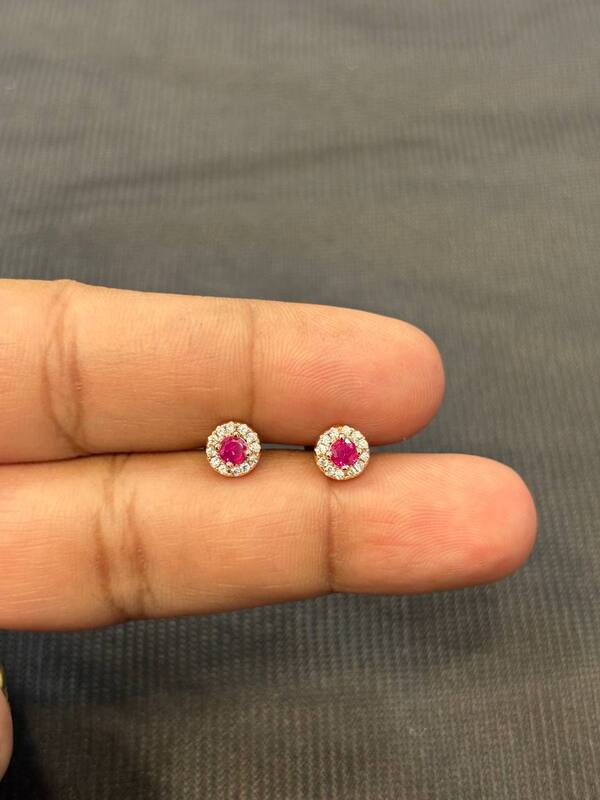 Silver white stone with pink with rosegold finish