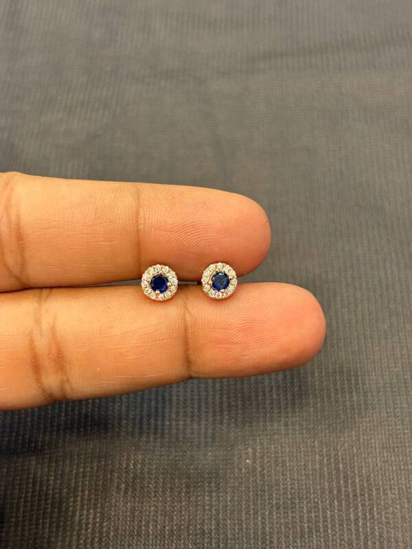 Silver white blue stud with rosegold finish