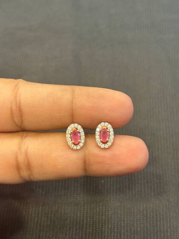 Silver pink oval stud with rosegold finish