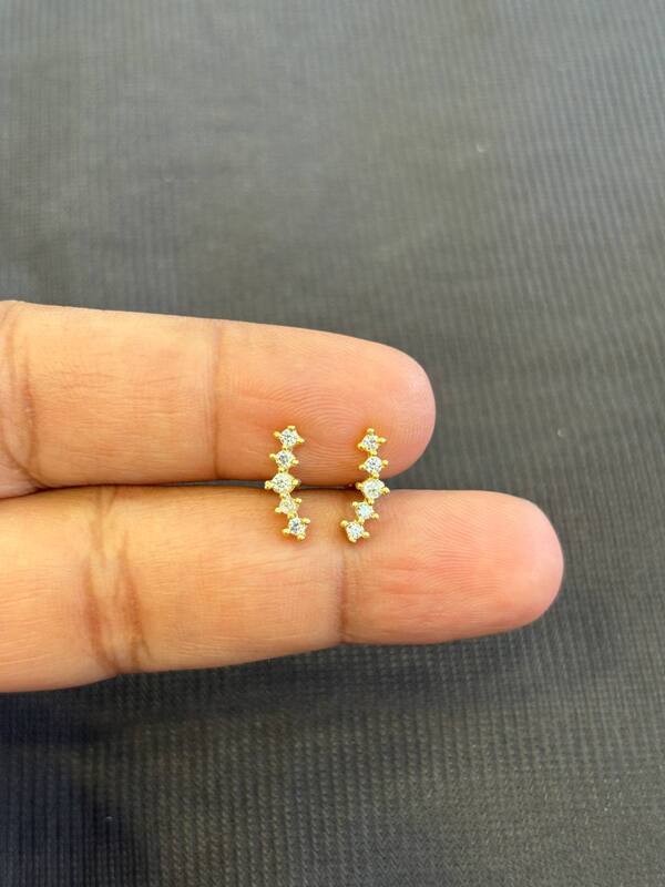 Silver helix stone second stud with gold finish