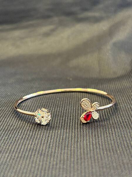 Silver red butterfly kada with rosegold finish