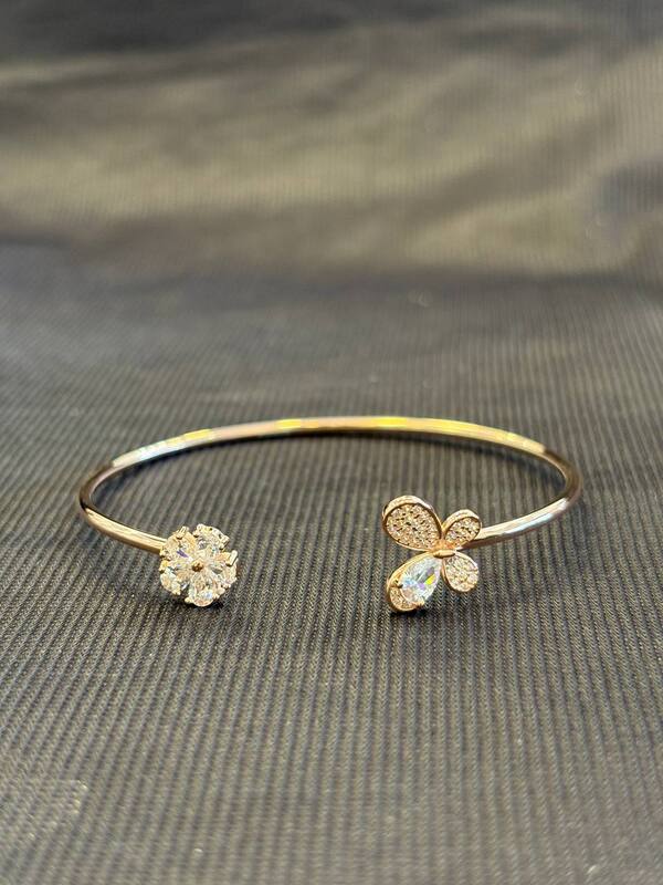 Silver white butterfly kada with rosegold finish