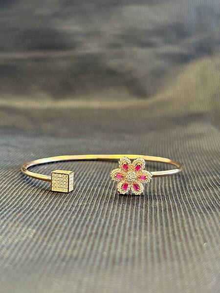Silver red flower kada with rosegold finish