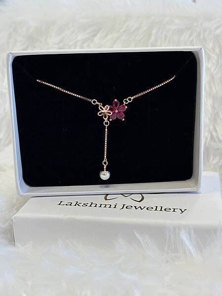 Silver red flower chain with rosegold finish