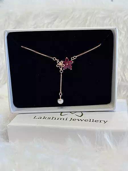 Silver red flower chain with rosegold finish
