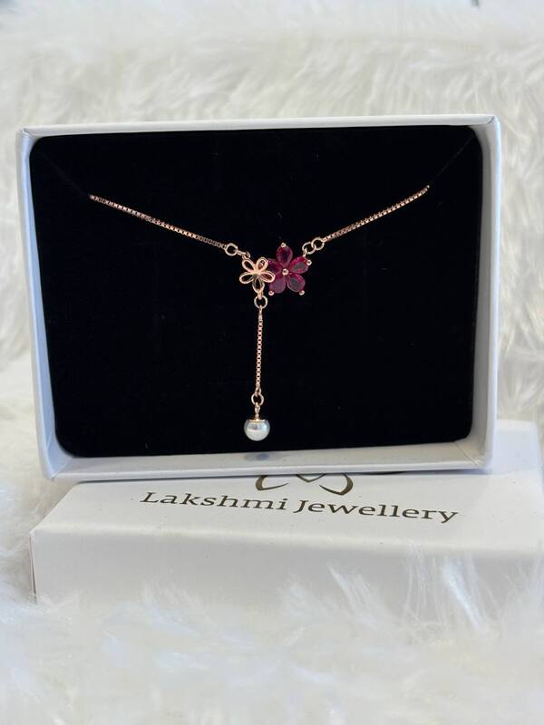 Silver red flower chain with rosegold finish