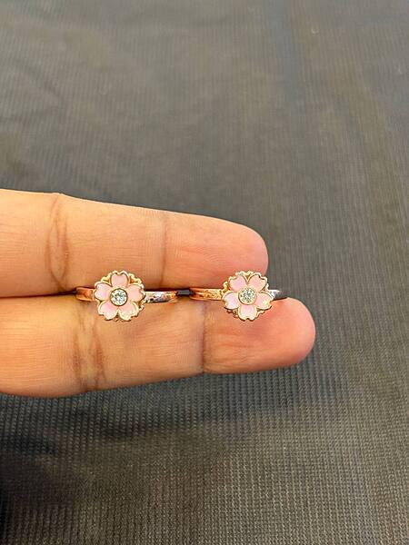 Silver pink poo toe ring with rosegold finish