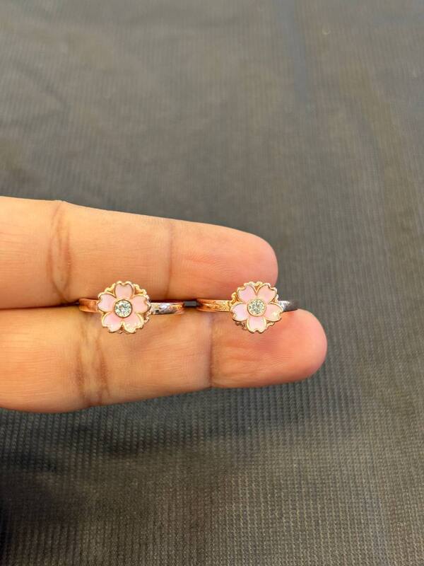 Silver pink poo toe ring with rosegold finish