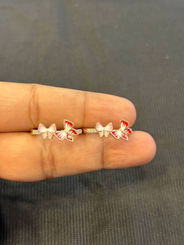 Silver double butterflyy toe ring with rosegold finish