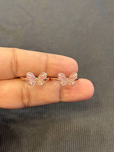 Silver pink butterfly toe ring with rosegold finish
