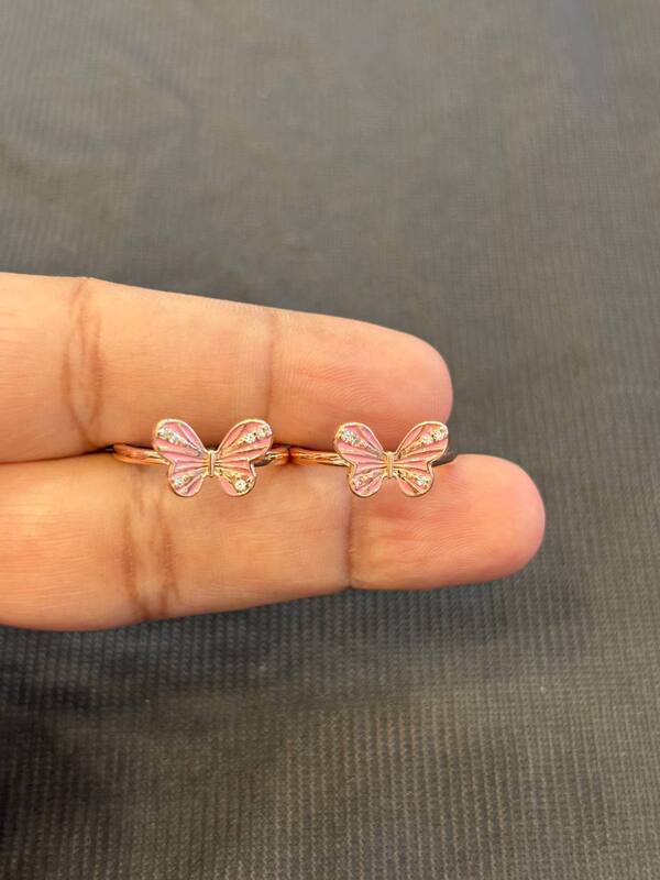 Silver pink butterfly toe ring with rosegold finish