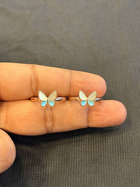 Silver blue2 butterfly toe ring with rosegold finish
