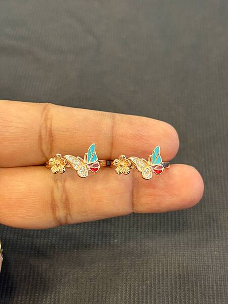 Silver flower butterfly toe ring with rosegold finish