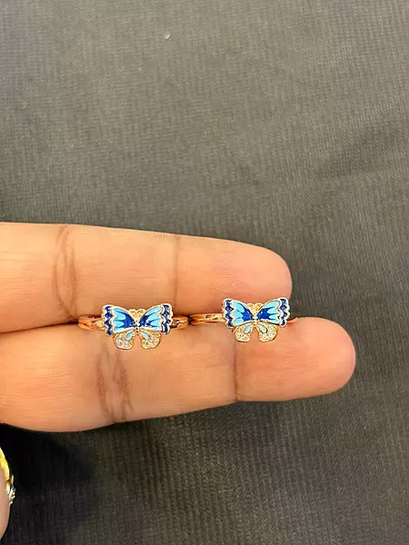 Silver blue kurinji butterfly toe ring with rosegold finish