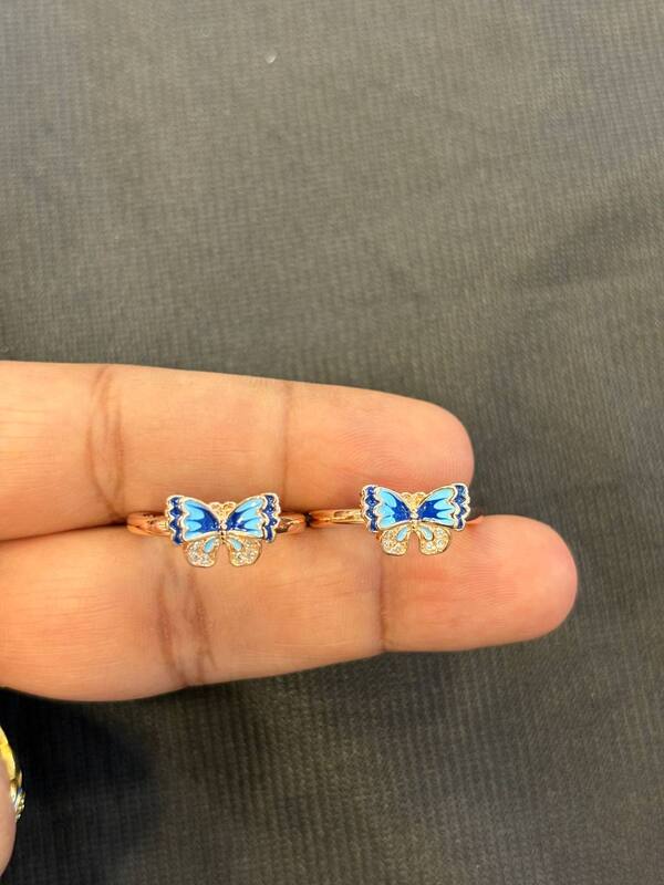 Silver blue kurinji butterfly toe ring with rosegold finish