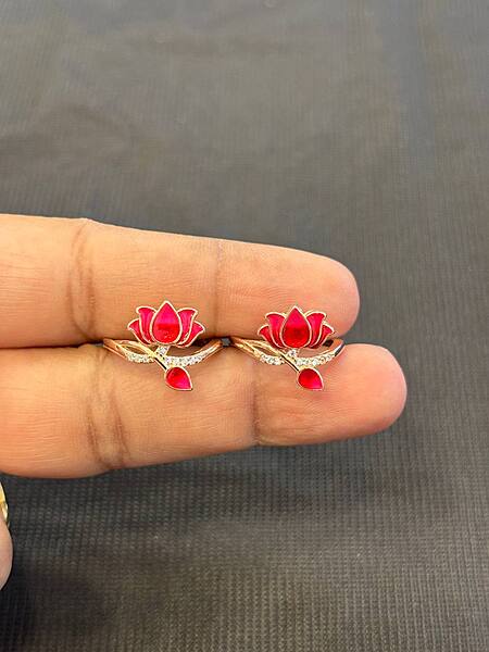 Silver red lotus butterfly toe ring with rosegold finish