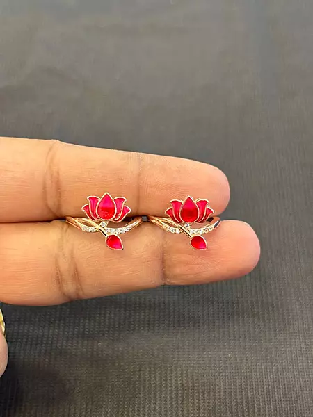 Silver red lotus butterfly toe ring with rosegold finish