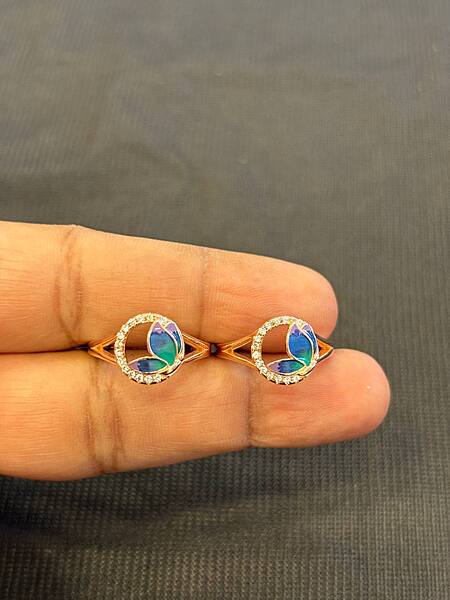Silver blue round butterfly toe ring with rosegold finish