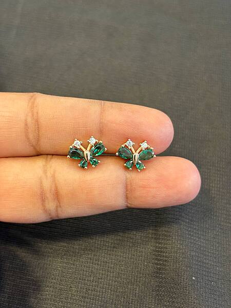 Silver green1 butterfly stud with rosegold finish